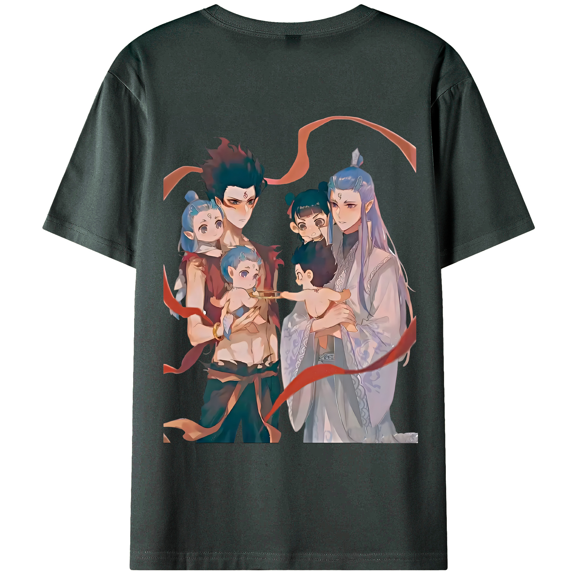 （画像用） Ne Zha 2 ナタ 魔童の大暴れ 綿100％ メンズ半袖Tシャツ（バックプリント） 通気性